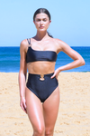 HAZEL High-Waisted Bikini Bottom - Ebony
